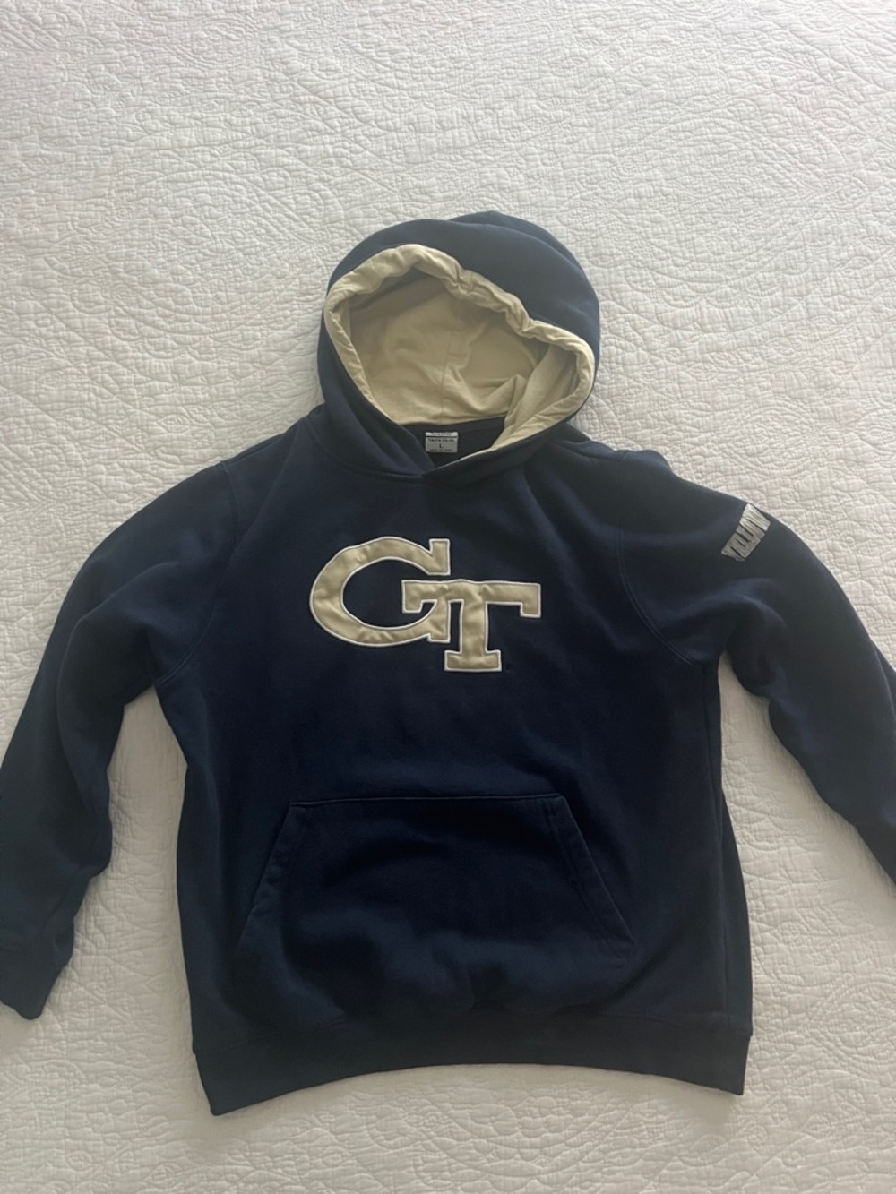 Navy and Cream GT Logo Hoodie Youth Large